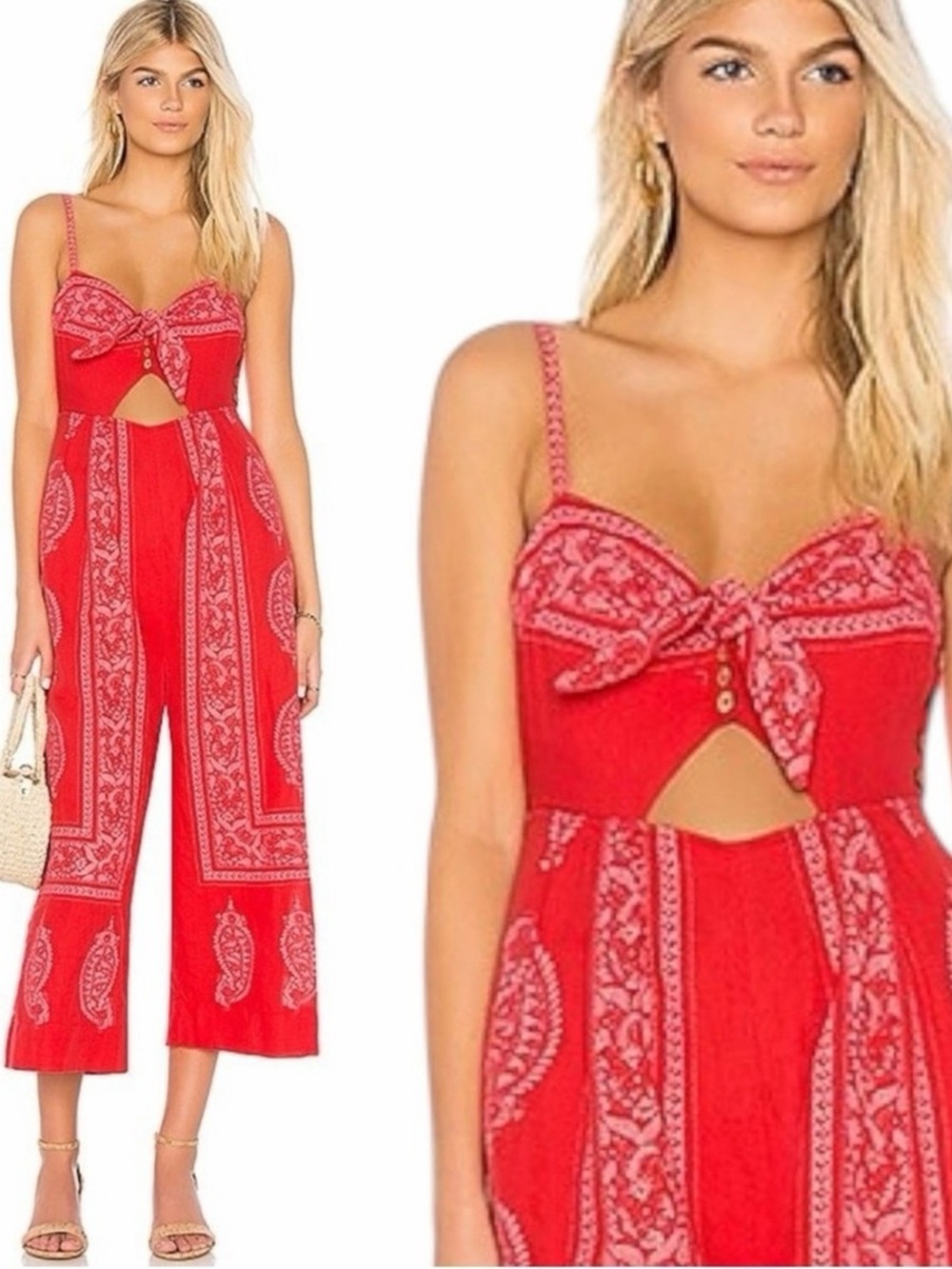 Free People Feel The Sun Jumpsuit in red